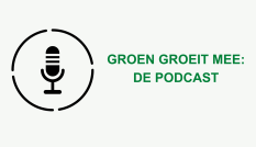 Icoon van een microfoon met ernaast de tekst Groen Groeit Mee: De Podcast