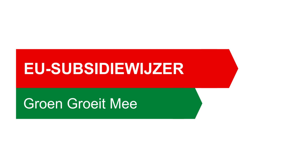 De tekst EU-subsidiewijzer Groen Groeit Mee op een gekleurde achtergrond