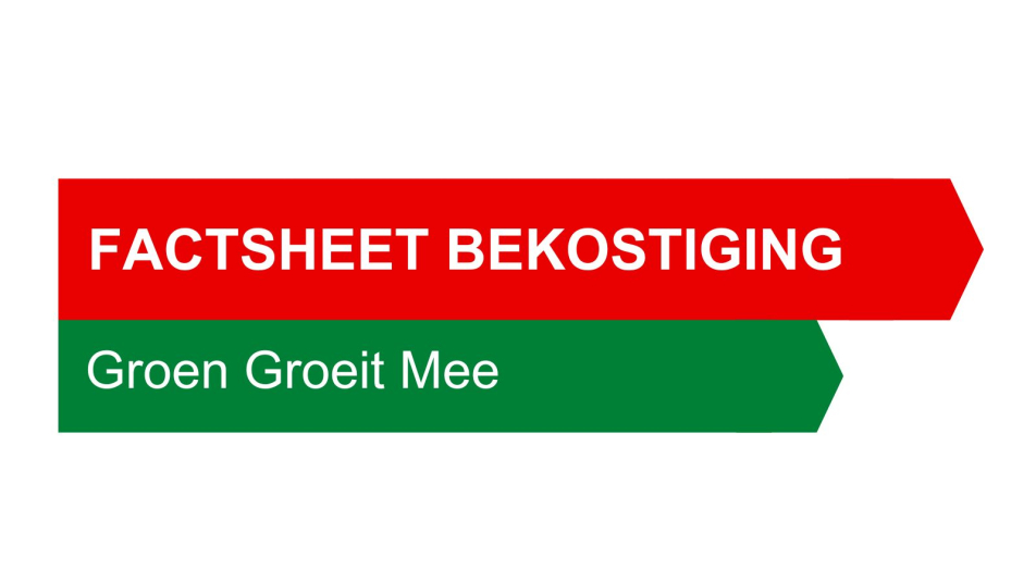 De tekst Factsheet Bekostiging Groen Groeit Mee op een gekleurde achtergrond